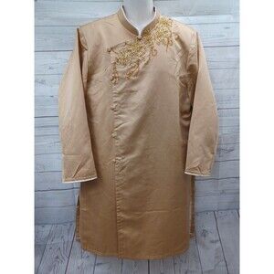 Ethnic Indian Designer Kurta Sherwani Tunic Mens Gold Tone Beaded 6X